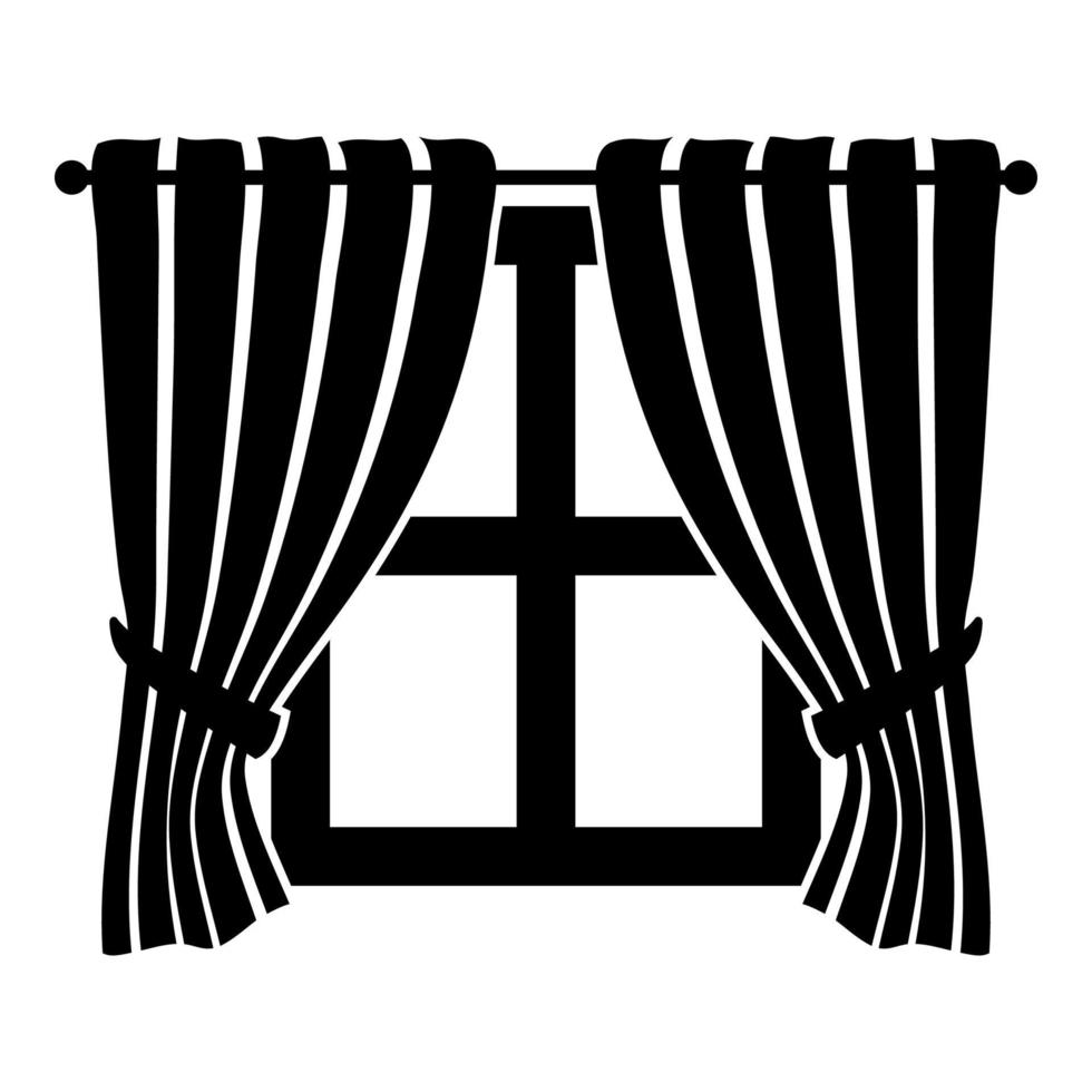 Curtains and window Interior concept Home window view decoration Waving curtains on window icon black color vector illustration flat style image