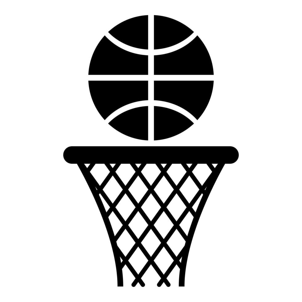 canasta de baloncesto y red de aro de pelota e icono de pelota ilustración vectorial de color negro imagen de estilo plano vector