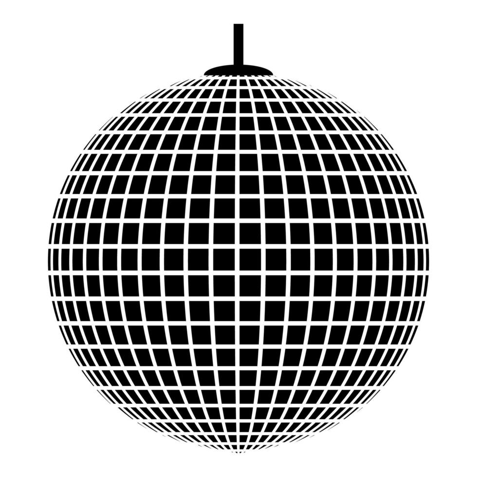 Disco sphere suspended on line rope Discotheque ball Retro night clubs symbol Concept nostalgic party icon black color vector illustration flat style image