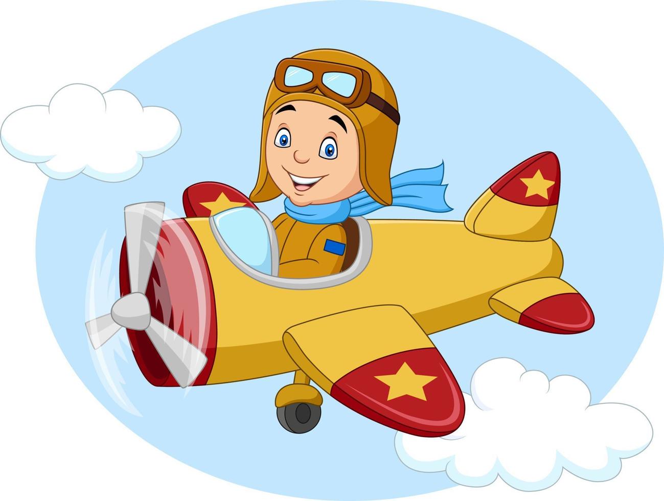 Cartoon little boy operating a plane vector