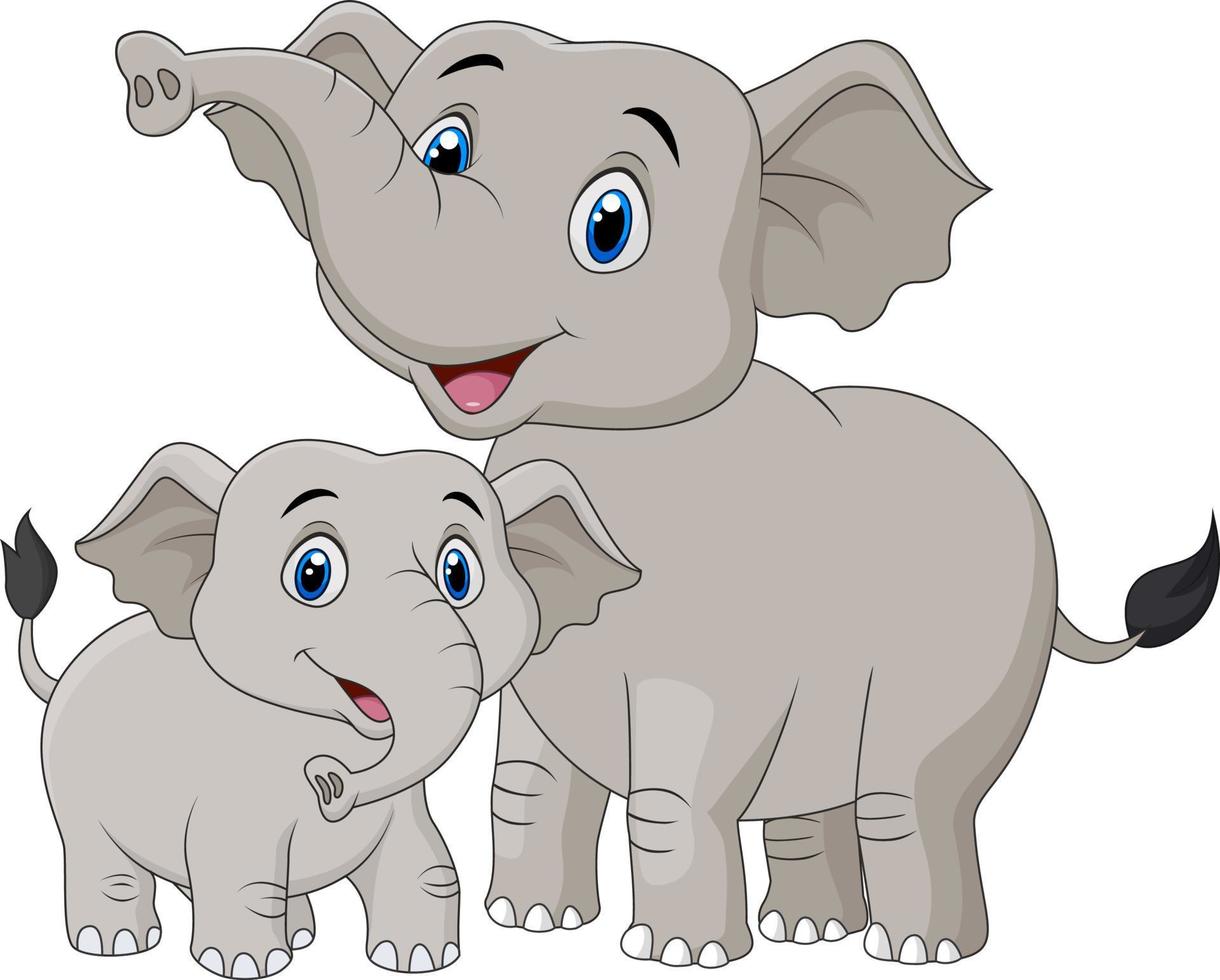 Cartoon Mother and baby elephant vector