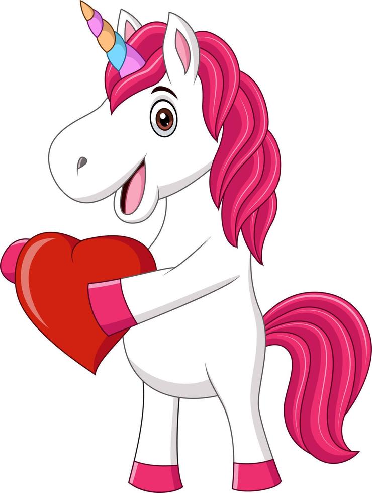 lindo bebé unicornio con corazón vector