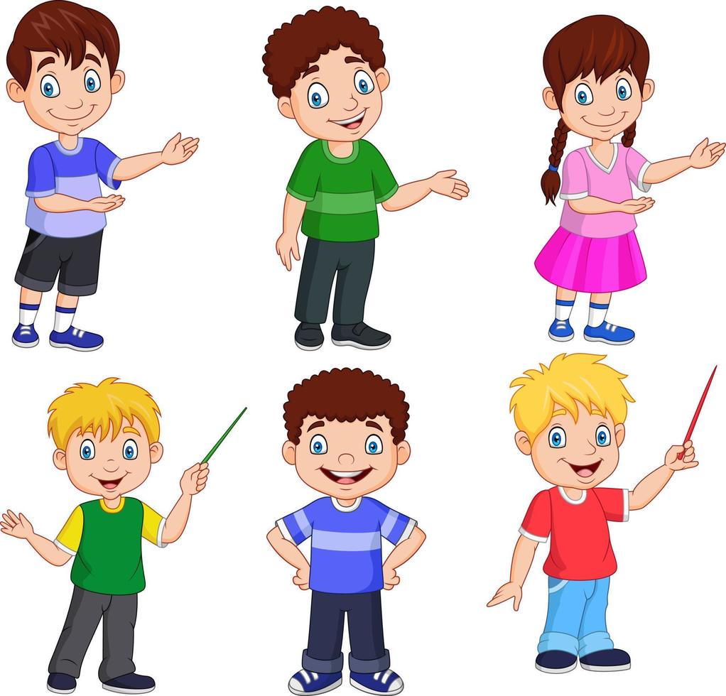 niños de dibujos animados con diferentes poses vector