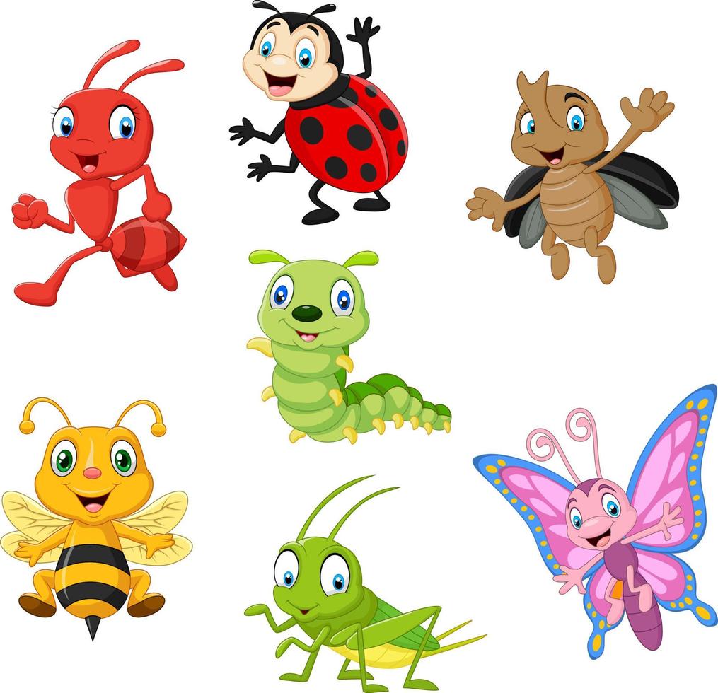 conjunto de colección de insectos divertidos dibujos animados vector