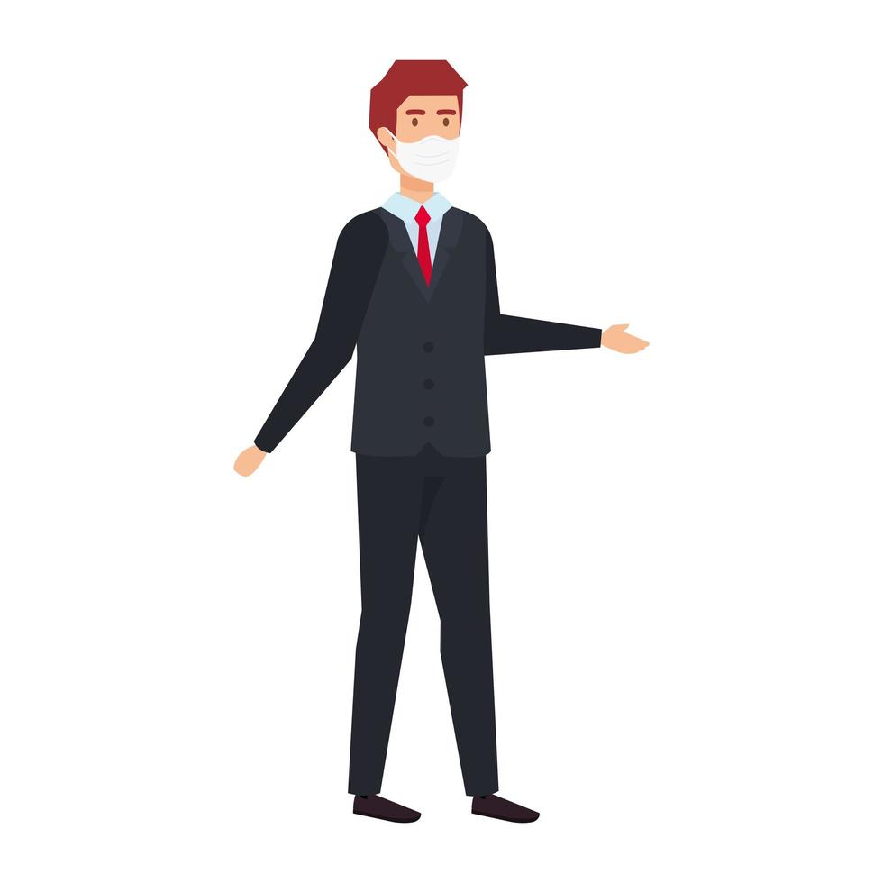 businessman using face mask isolated icon vector