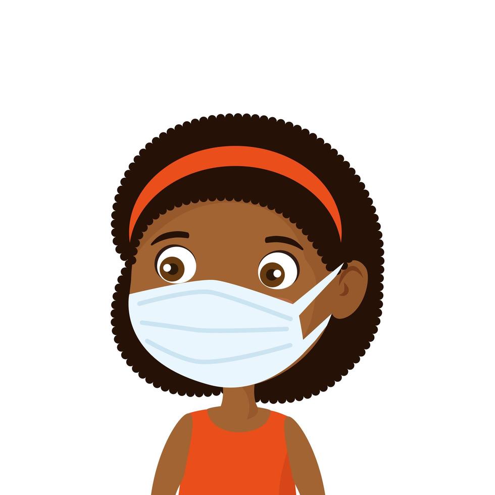 cute girl afro using face mask isolated icon vector