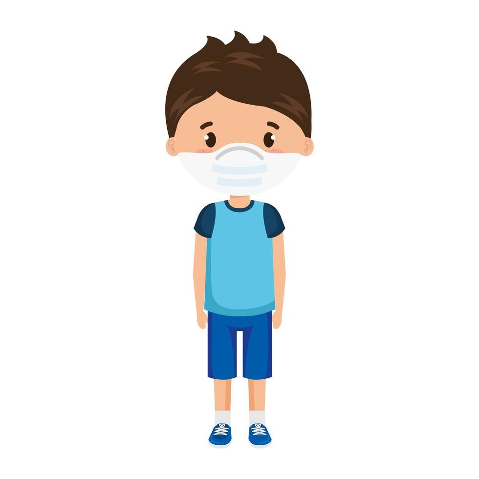 boy using face mask isolated icon vector