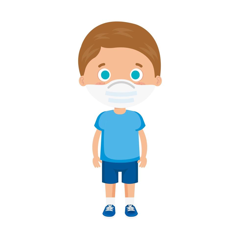 cute boy using face mask isolated icon vector