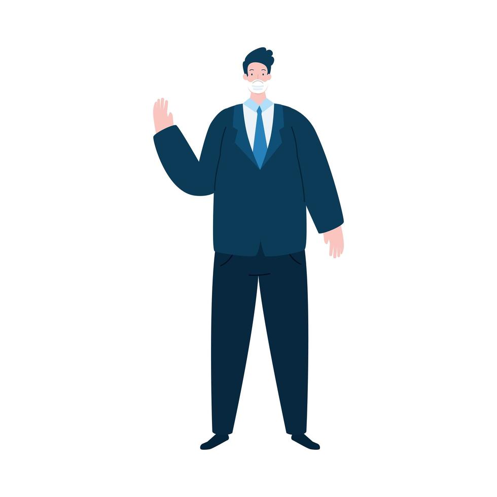 businessman using face mask isolated icon vector