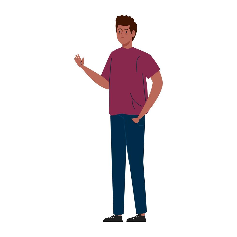 young man waving on white background vector