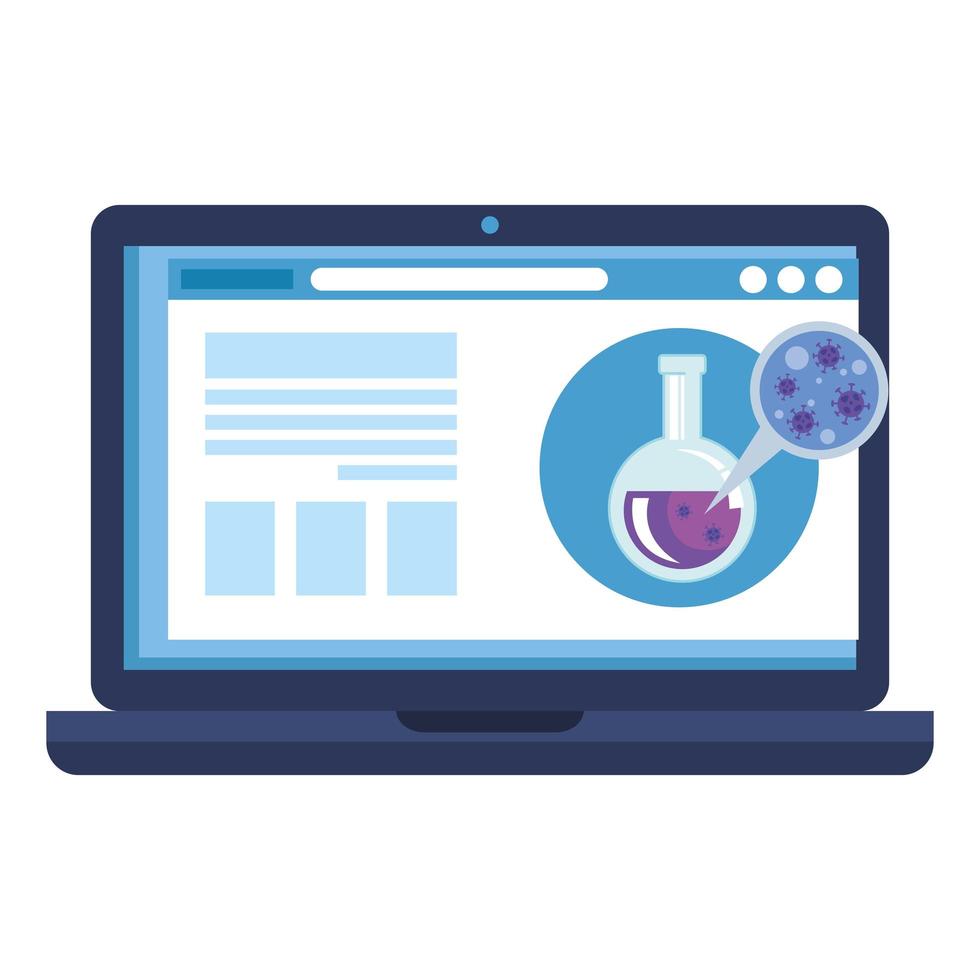 medicine online by laptop with test of covid 19 vector