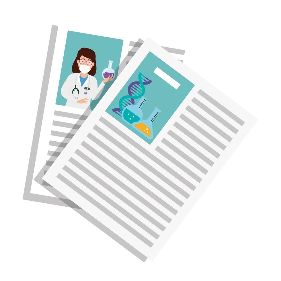 documento con doctora e íconos médicos vector