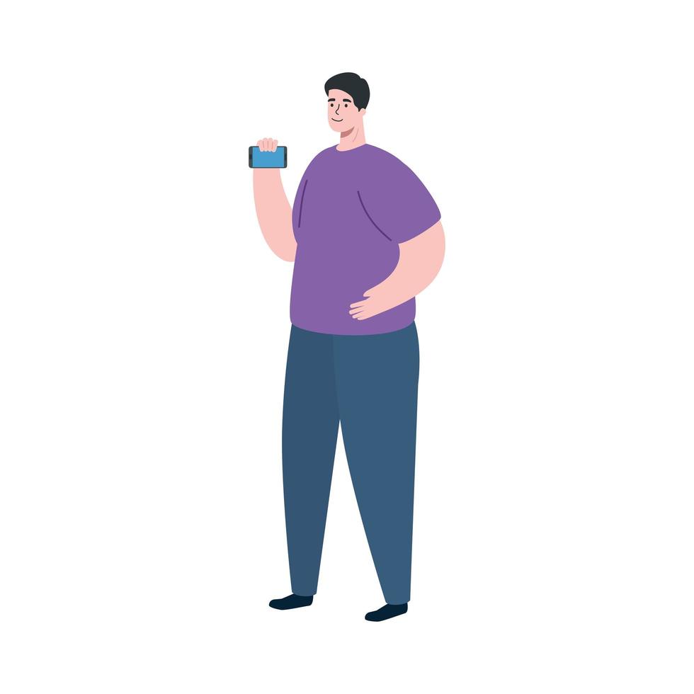 man cartoon using smartphone over with background vector