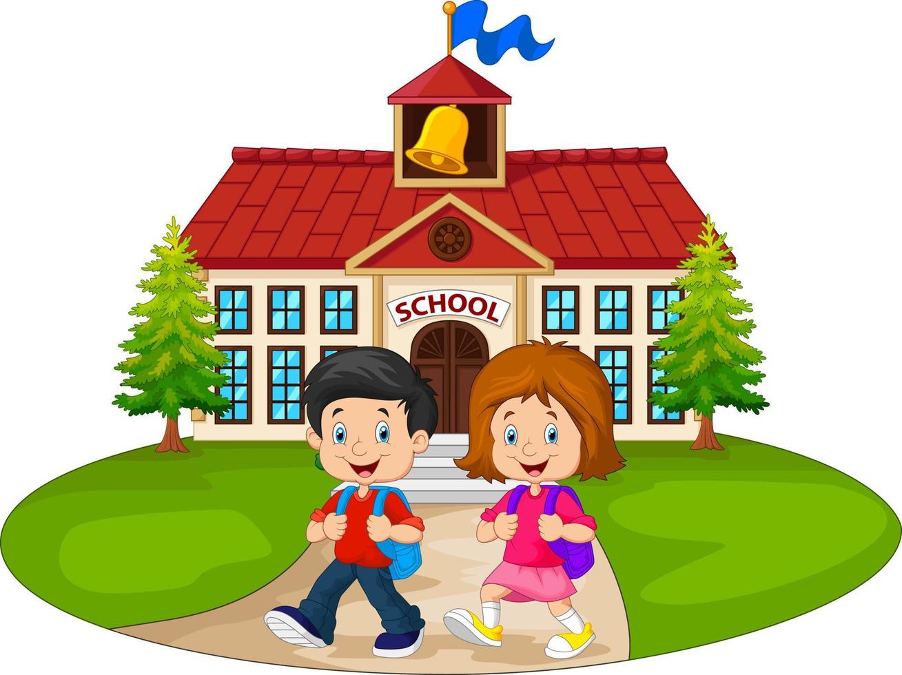 Happy school children in front of school vector