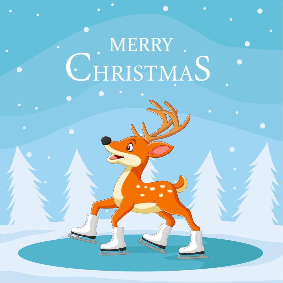 Christmas reindeer skating on ice vector