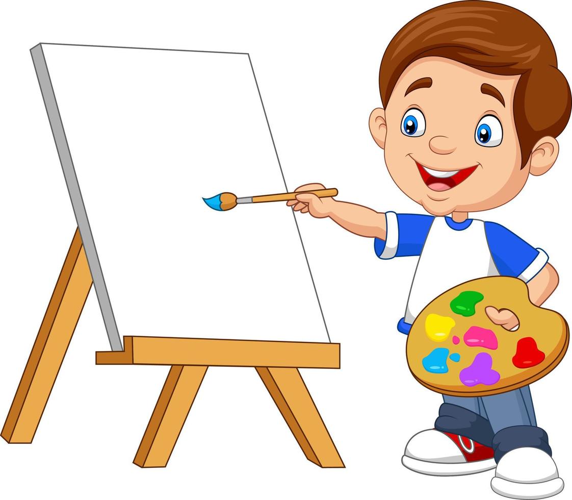 Cartoon boy painting on white background vector