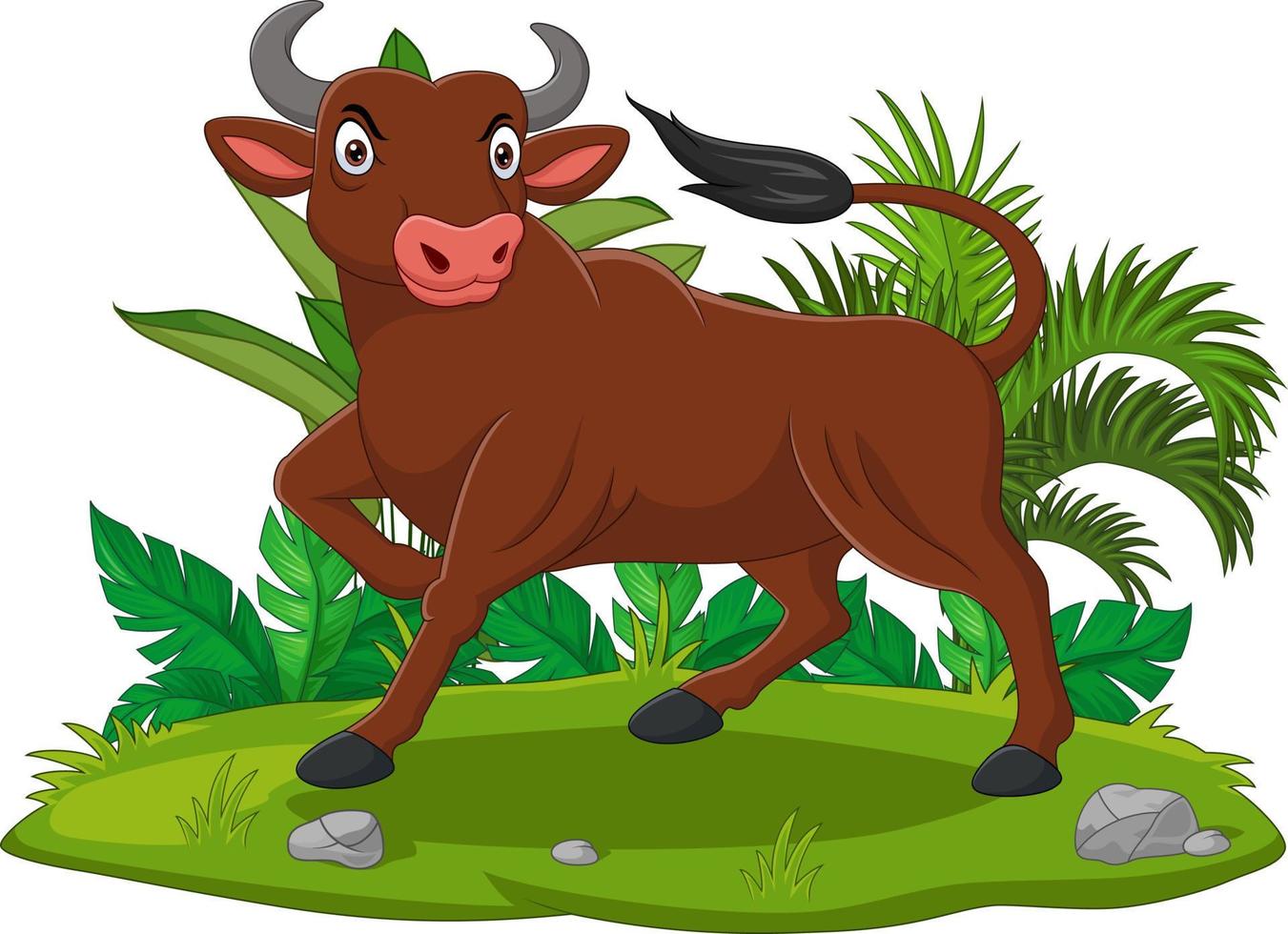 Cartoon angry bull in the grass vector