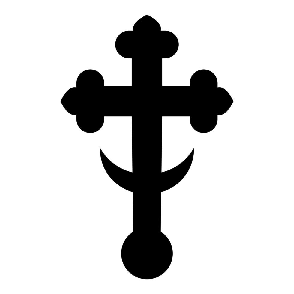 Cross trefoil shamrock on church cupola domical with half-moon Cross monogram Religious cross icon black color vector illustration flat style image