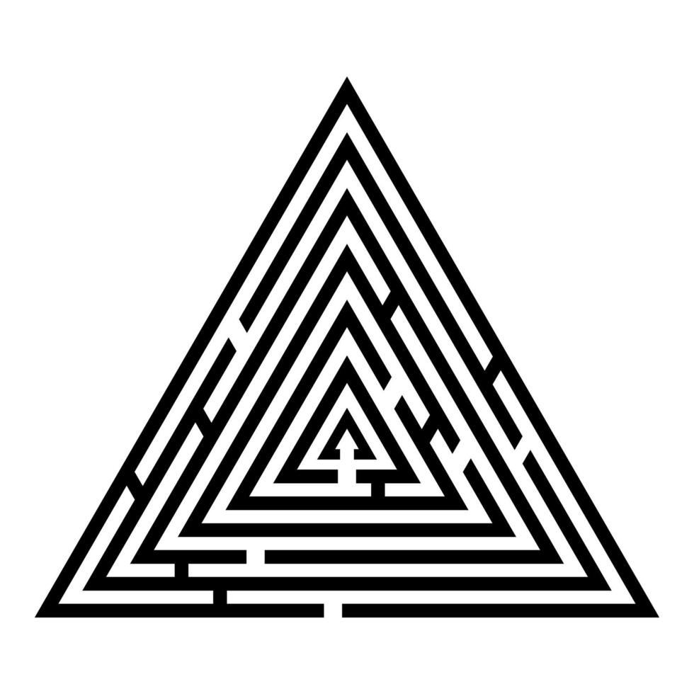 Triangular labyrinth Maze conundrum Labyrinth conundrum icon black color vector illustration flat style image