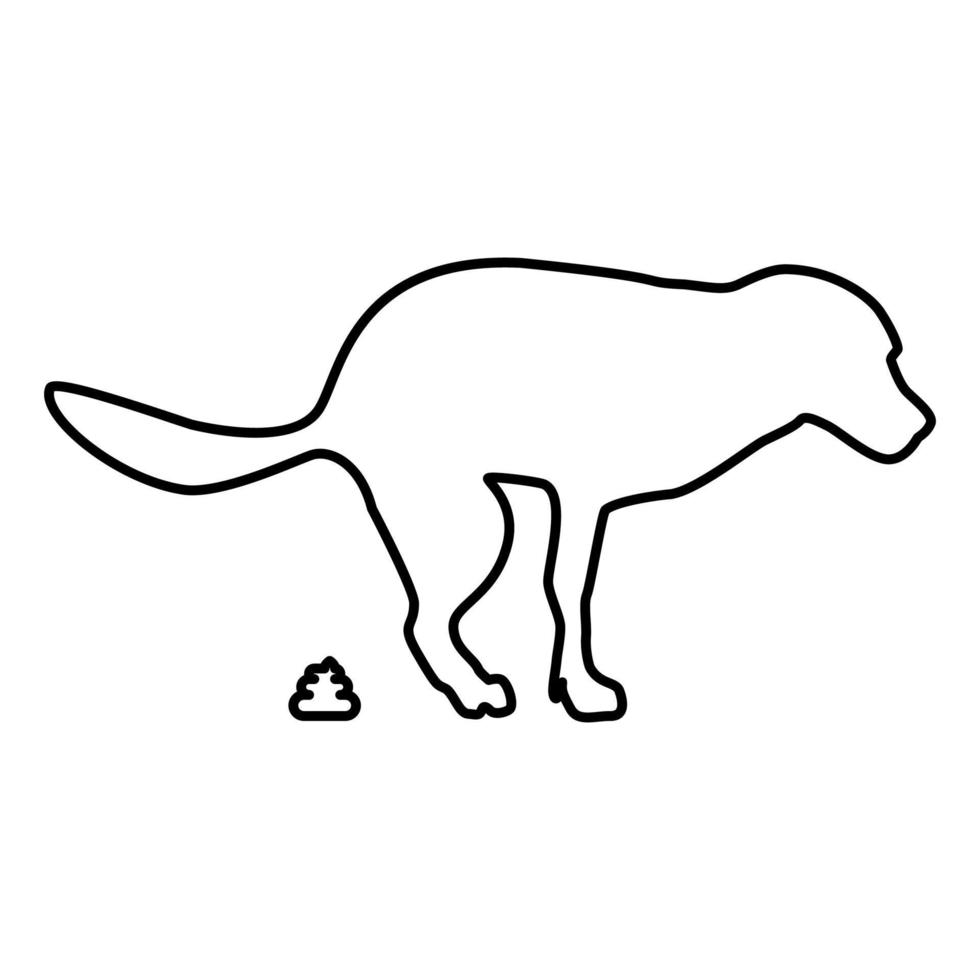 el perro hace caca icono vector de contorno de color negro