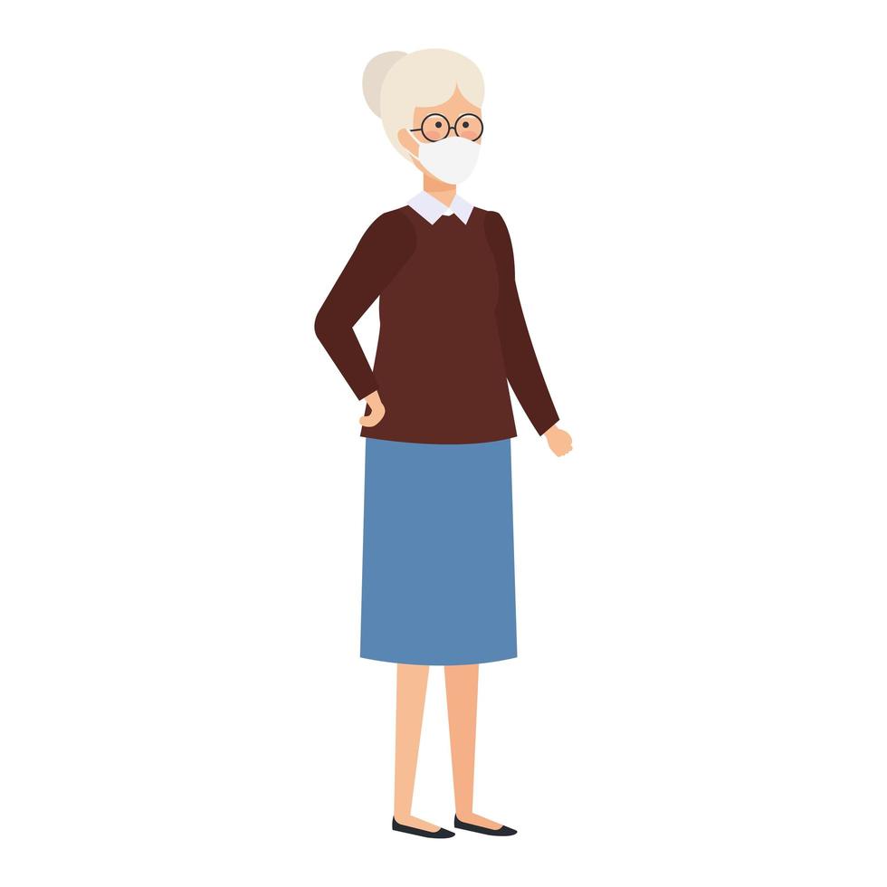 old woman using face mask isolated icon vector