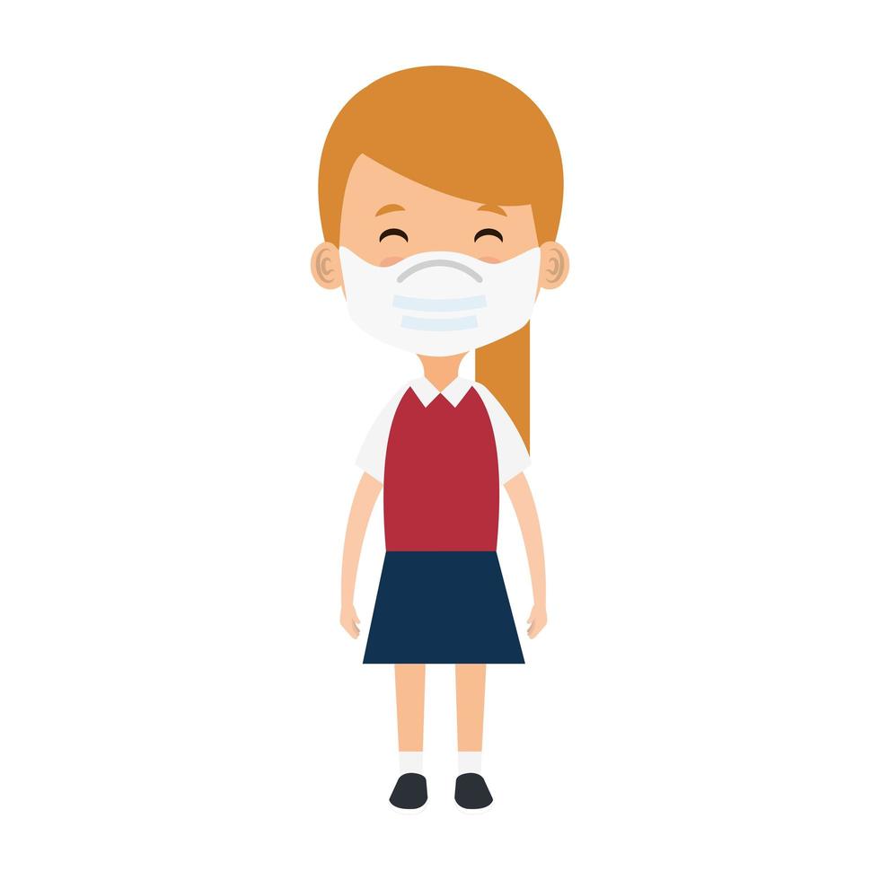 cute girl student using face mask isolated icon vector