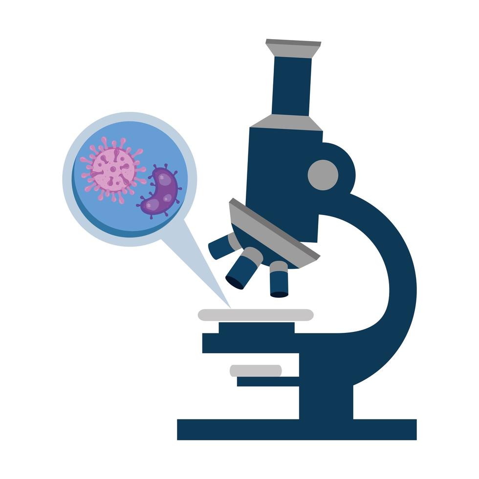 Microscopio con partículas covid 19 icono aislado vector