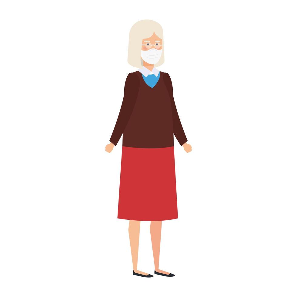 old woman with face mask isolated icon vector