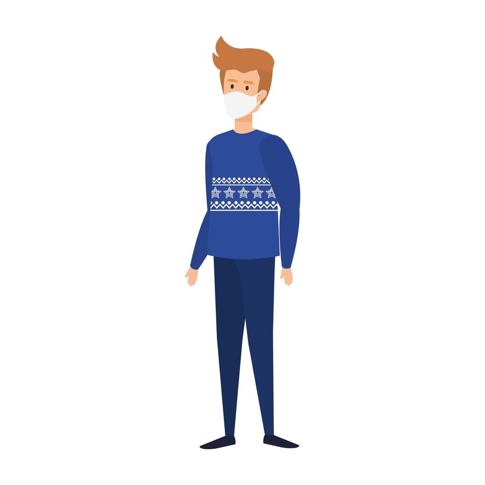 young man with coat using face mask isolated icon vector