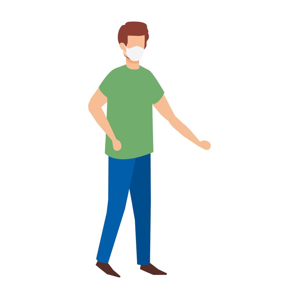 young man using face mask isolated icon vector