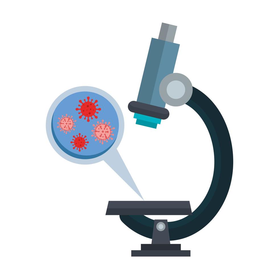 microscope with particles covid 19 isolated icon vector
