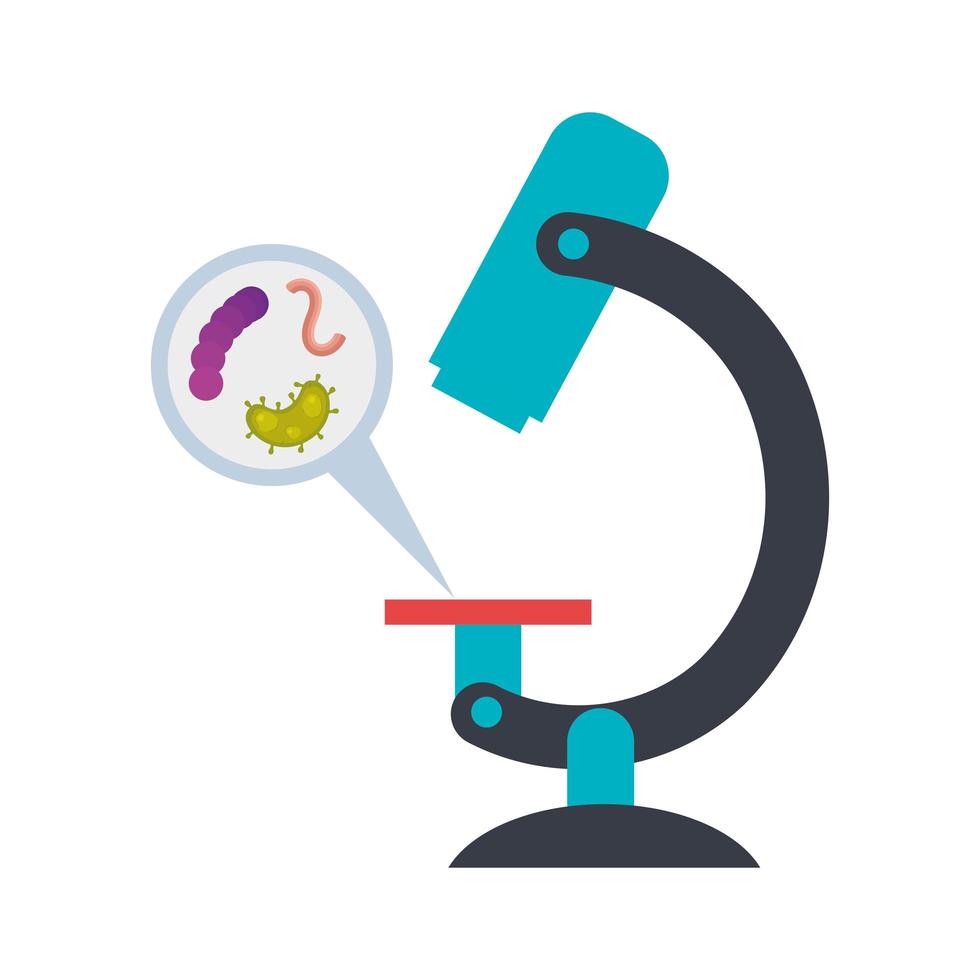 microscope with particle covid 19 and microorganisms vector