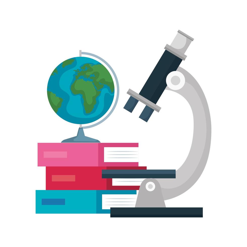 microscope with world planet and books vector