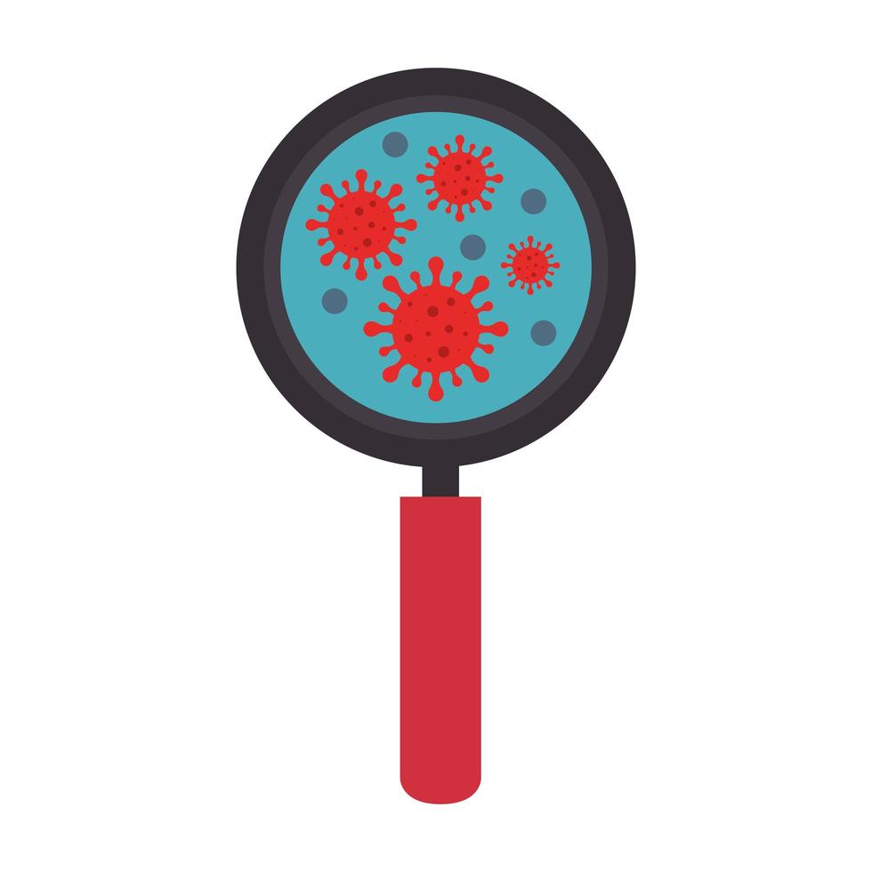 magnifying glass with particles covid 19 vector