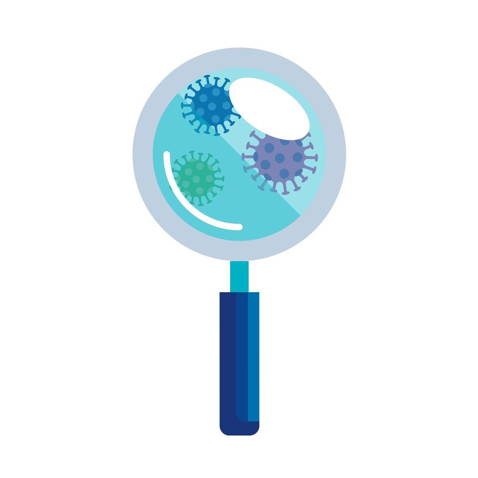 magnifying glass with particles covid 19 vector