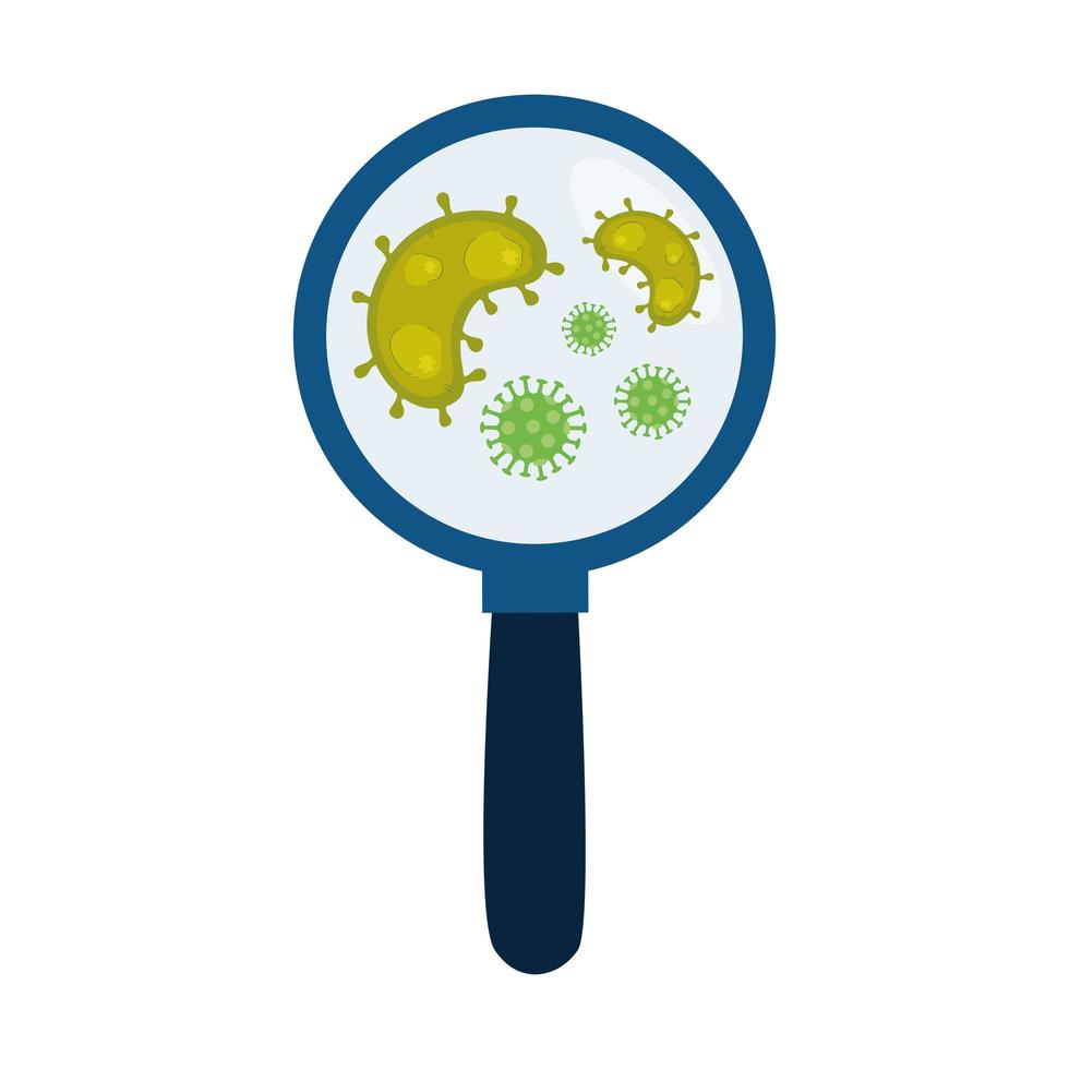 magnifying glass with particles covid 19 vector