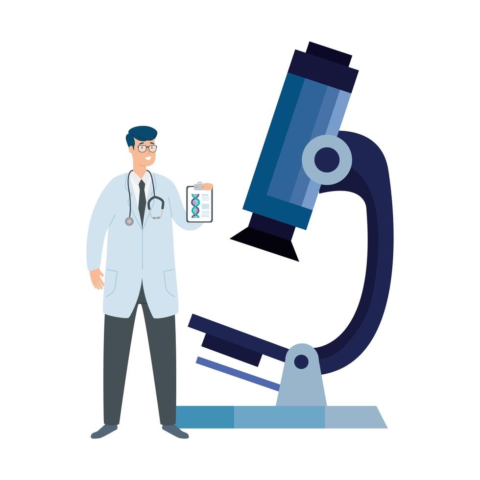 doctor with microscope isolated icon vector