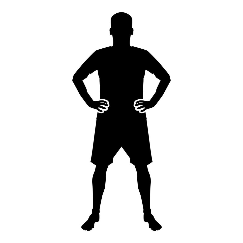 Serious man holding hands on belt confidence concept silhouette manager business icon black color vector illustration flat style image