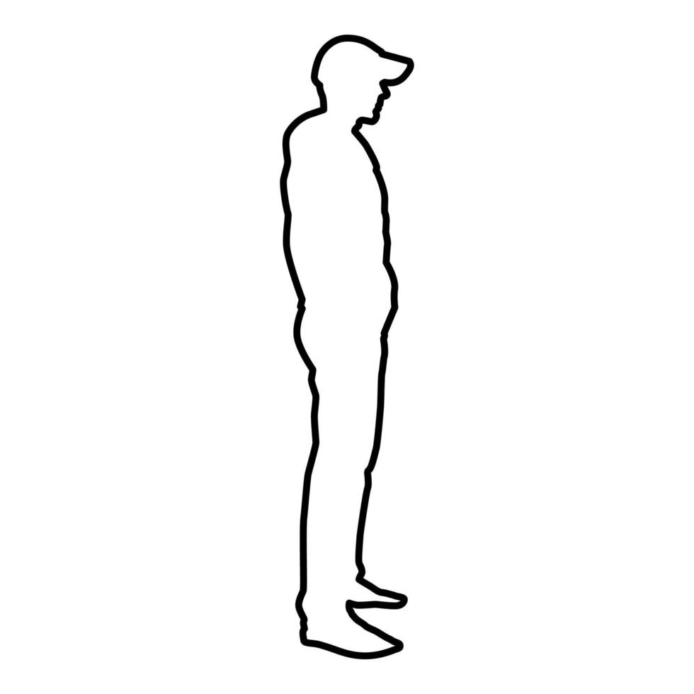 hombre de pie en vista de gorra con icono lateral negro vector