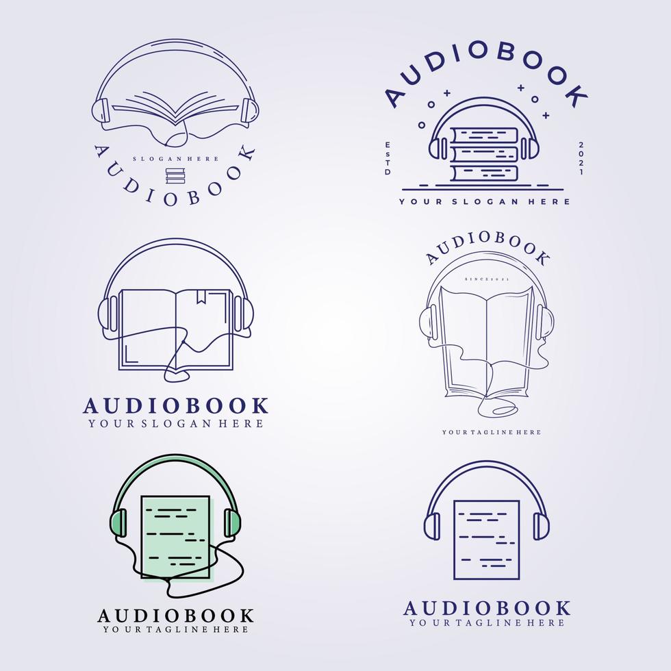 bundle audiobook, online course logo vector line art illustration design