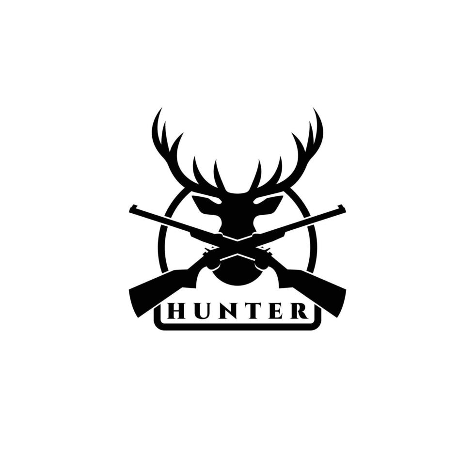 Diseño de ilustración vectorial del logotipo de caza de ciervos, icono de cazador, símbolo de cazador de cabeza de ciervo vector