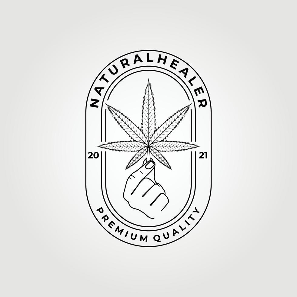 Natural healer, cannabis logo vector illustration design graphic, line art logo , minimalist concept