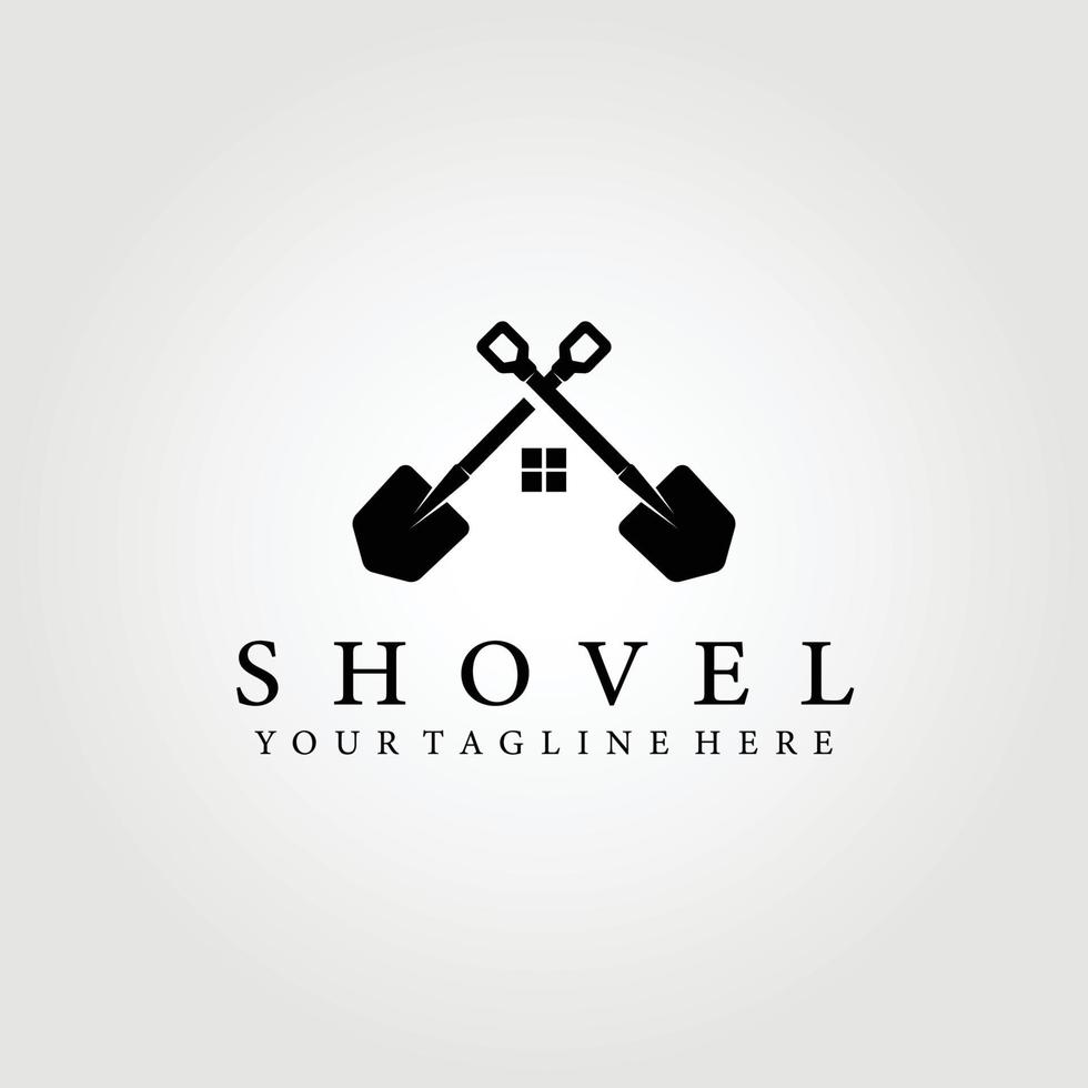 mining logo, shovel, scoop, miner house vector illustration design graphic, template
