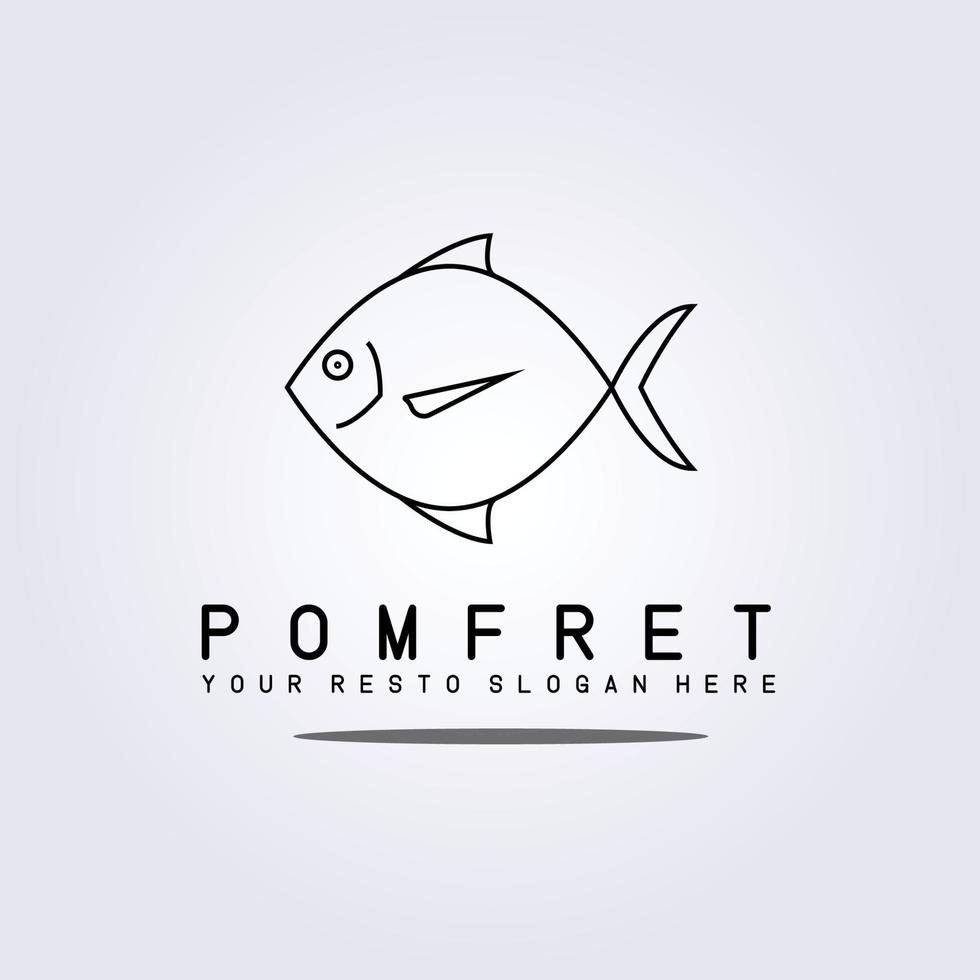 pomfret simple, tienda de restaurante de mariscos mercado de pescado logo vector ilustración diseño línea arte estilo