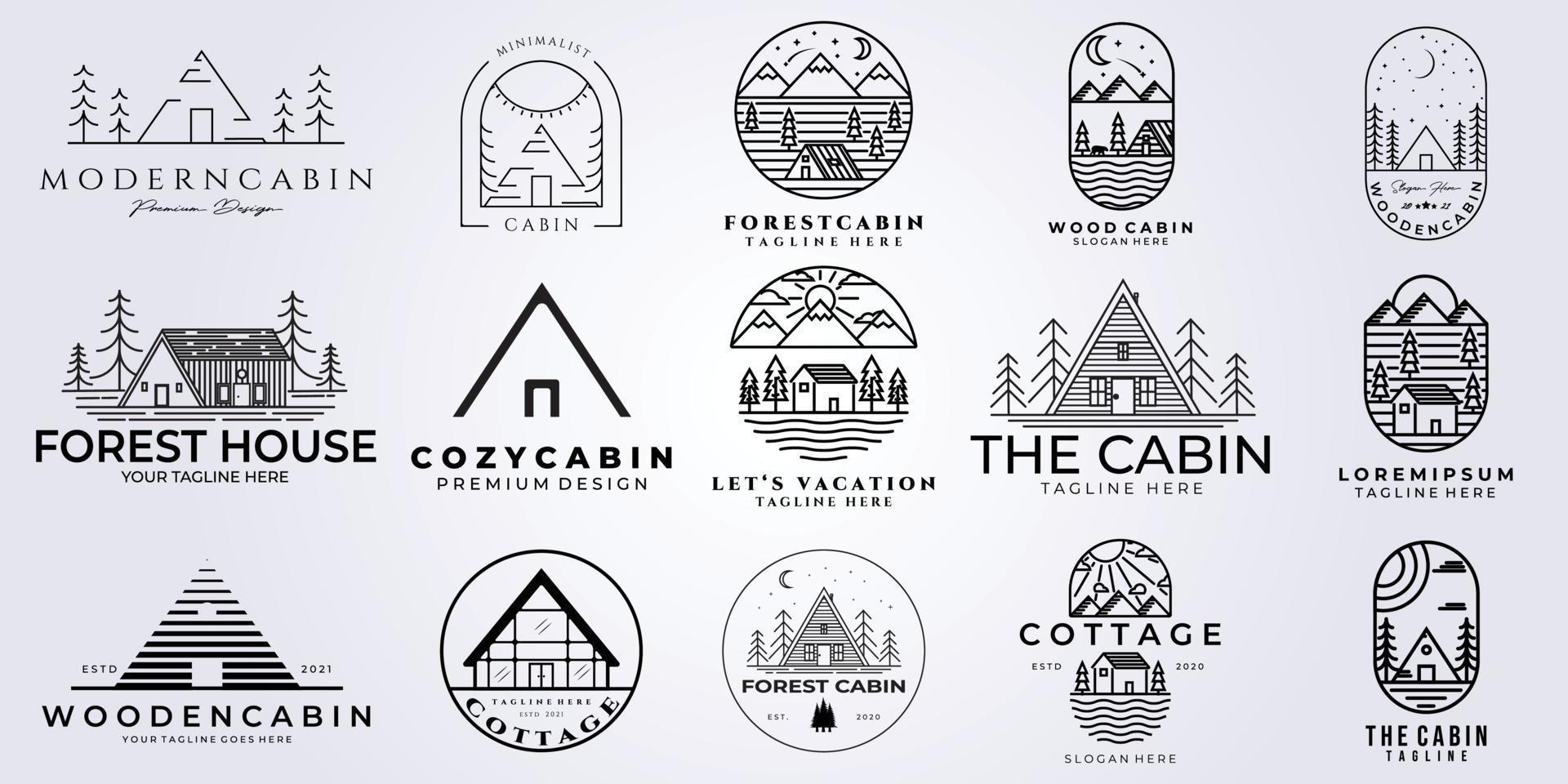 set bundle cabin logo vector illustration design, line art style