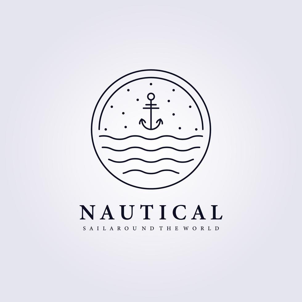 anchor nautical ocean wave sail badge logo vector illustration design