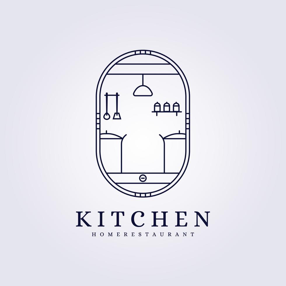 house kitchen interior modern logo vector illustration design line art badge