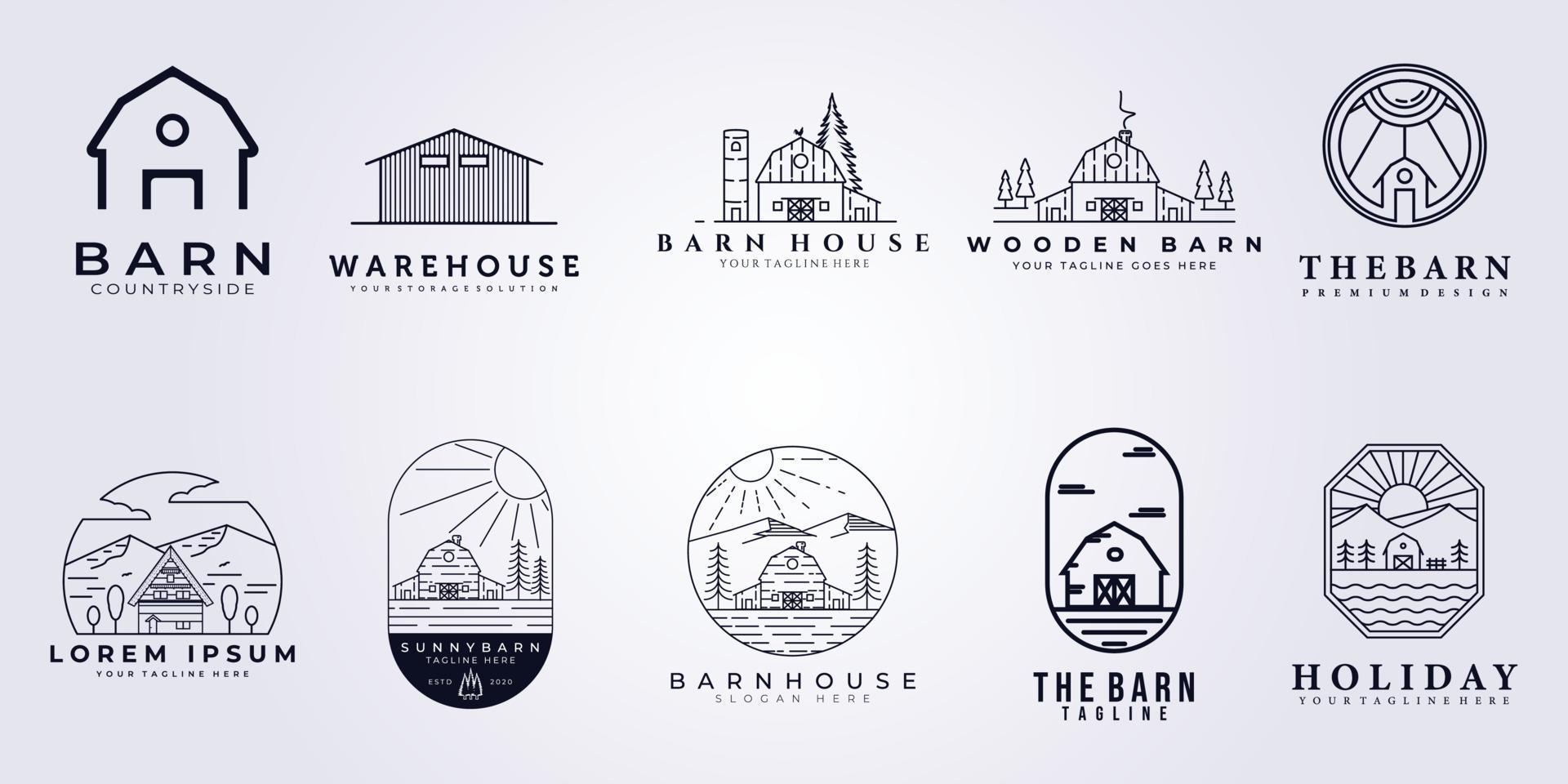 set bundle collection barn house water warehouse factory storage farm house farmland logo vector illustration icon symbol template badge label isolated template design