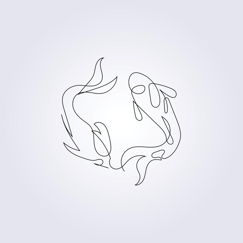 one line continuous fish art logo icon drawing symbol template background template silhouette design vector