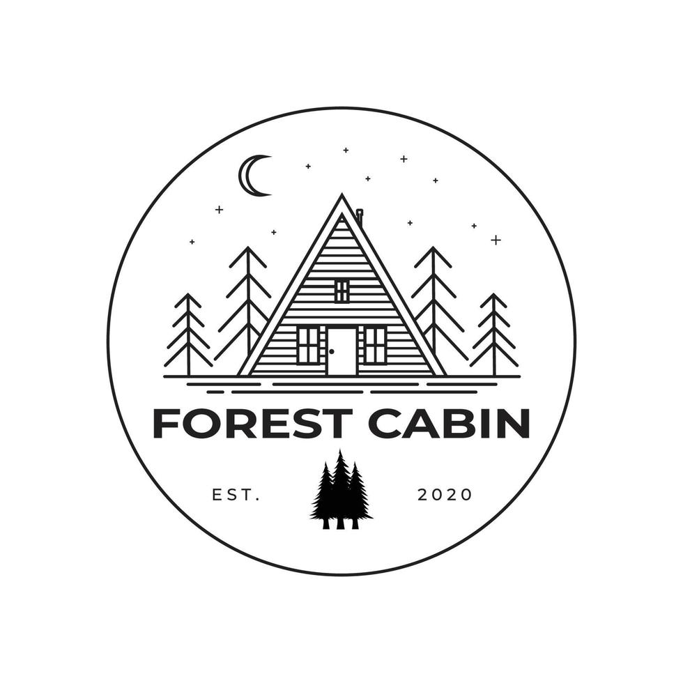 diseño de ilustración vectorial del logotipo de arte de línea de cabina forestal, diseño de logotipo minimalista al aire libre vector